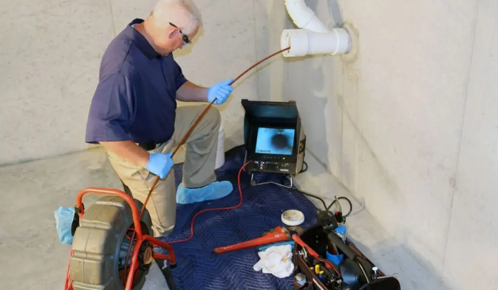 a plumber diagnosing a sewer line plumbing solution