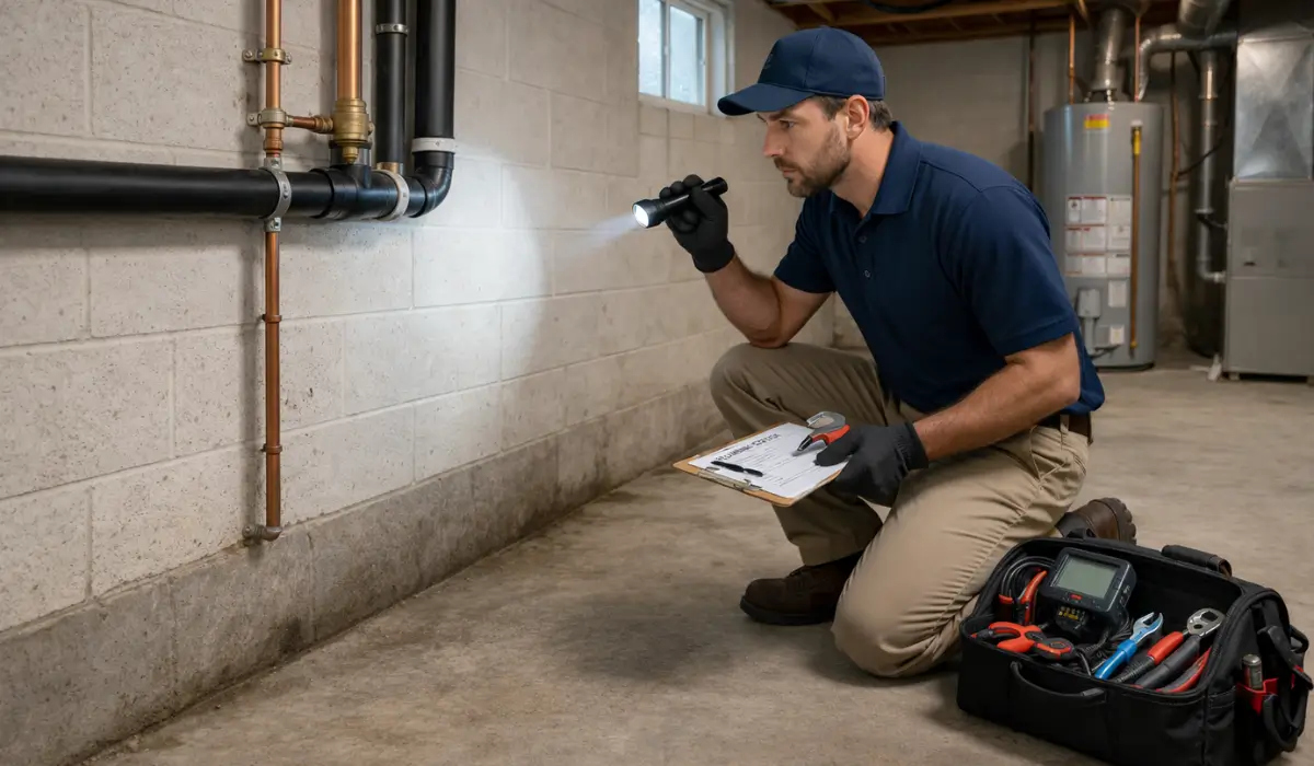 Plumbing inspection checking residential pipes to identify early issues and prevent costly system damage and failures.